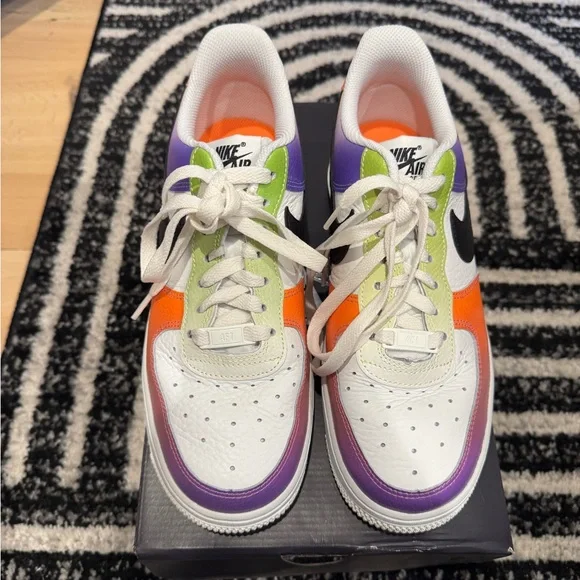 Nike Air Force 1s Low-Top Sneakers with Orange, Purple, Green & Black Accents - Picture 6 of 6